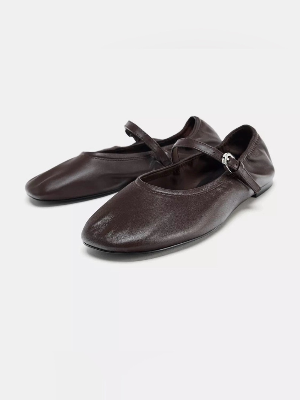 Zara leather ballet flats chocolate brown